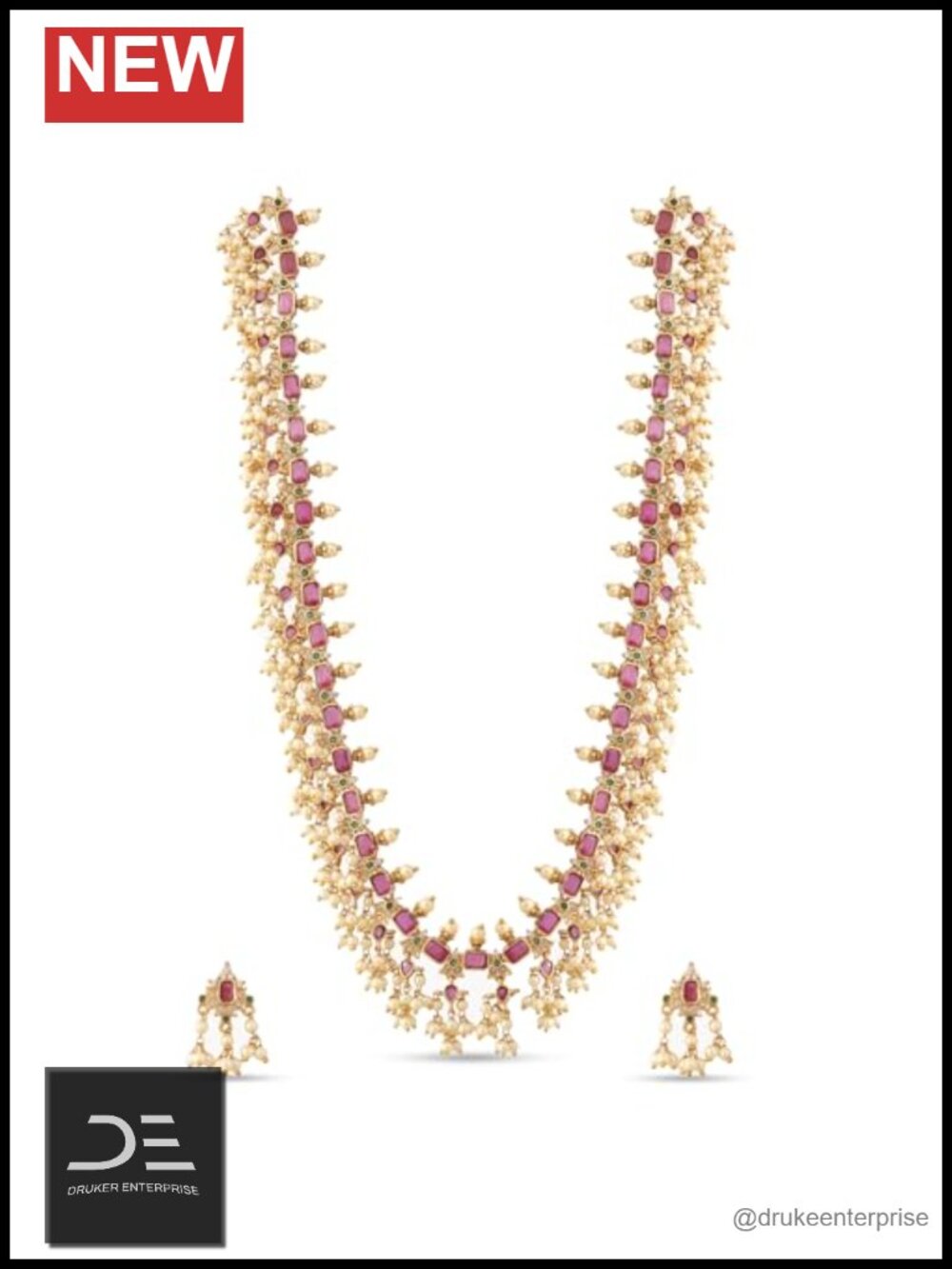 Brass Alloy Antique Gold-Plated Indian Jewelry Necklace Set with CZ Stones and